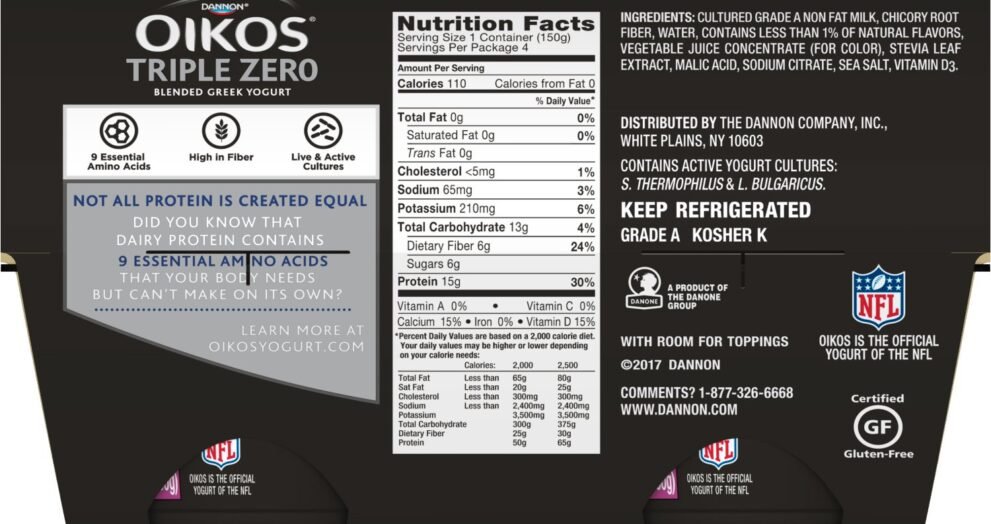 oikos triple zero yogurt nutrition facts
